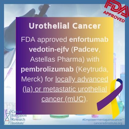 FDA approves enfortumab vedotin-ejfv with pembrolizumab for locally advanced or metastatic urothelial cancer