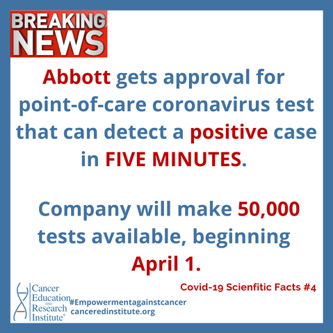 FDA approves Abbott's coronavirus test | Cancer Education and Research Institute 